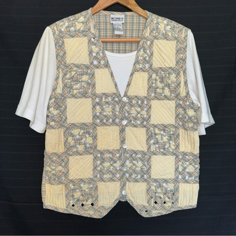 Koret Francisca Woman’s Patchwork Vest Connected Shirt M Vintage 90s Grannycore